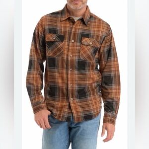CHAPS Long Sleeve Soft Warm Brown Plaid Button-Up‎ Shirt Shacket Autumn Fall